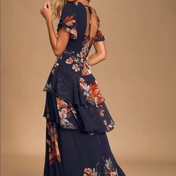 LULUS — NAVY MAXI FLOWLY FLORAL DRESS - Picture 2 of 6
